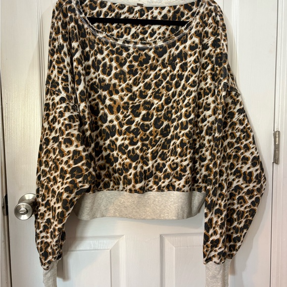 Free People Leopard Print Cropped Sweater - Picture 1 of 6